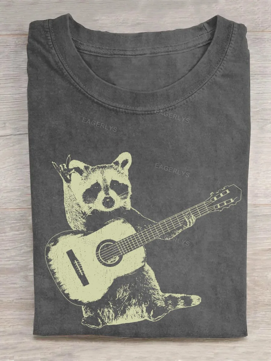 Eagerlys Raccoon Playing Guitar Music T-shirt Eagerlys