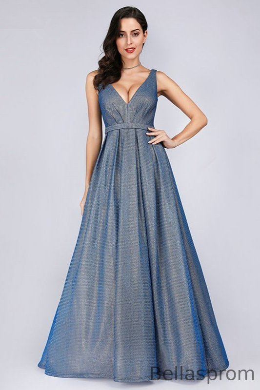 Bellasprom Glittering Sleeveless Prom Dress Long Evening Gowns With Zipper Back V-Neck Bellasprom