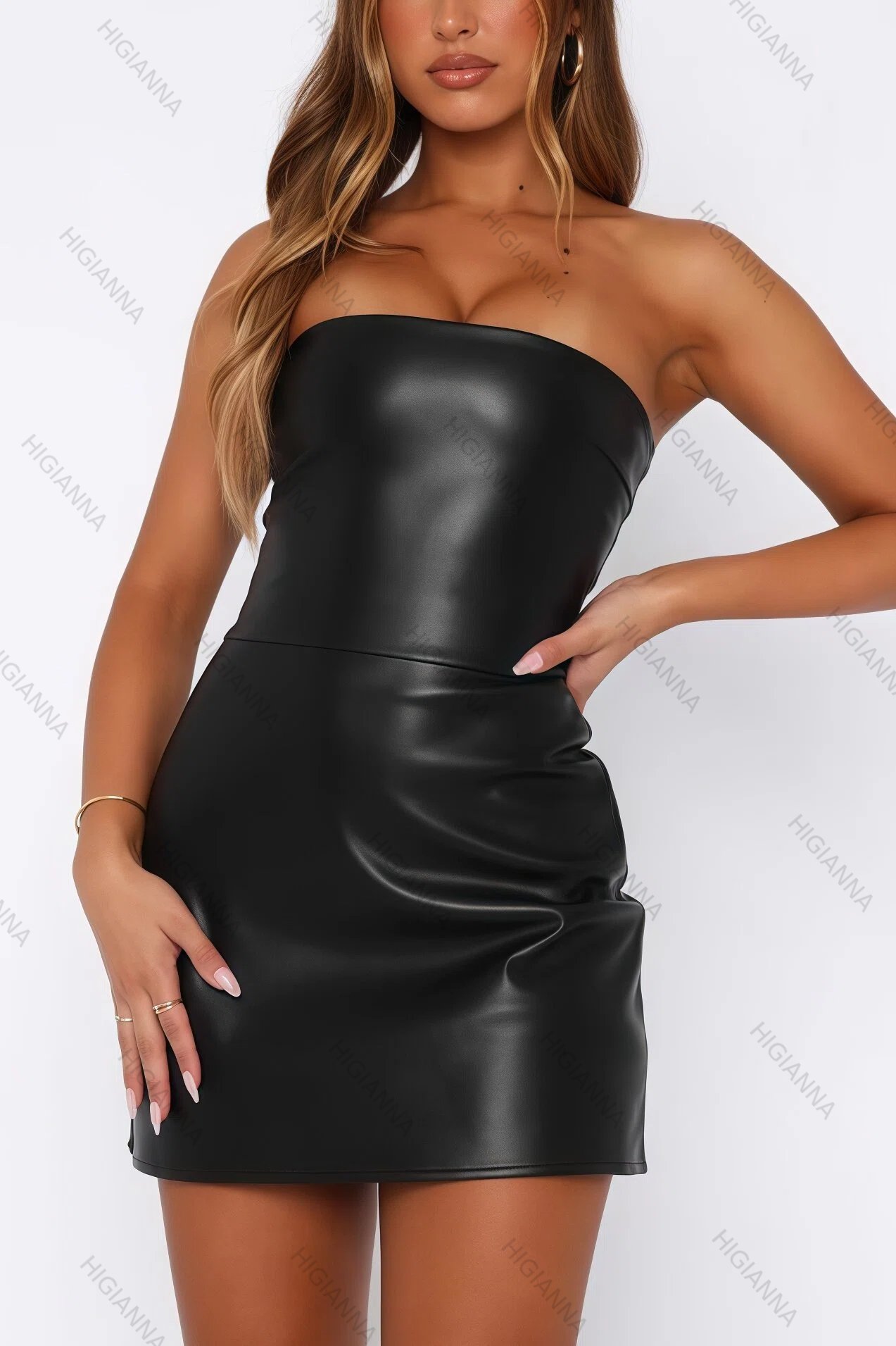 Strapless Faux Leather A-Line Mini Dress - HIGIANNA&reg;