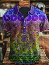 Vintage Art Abstract Colorful Floral Print Casual Polo Shirt