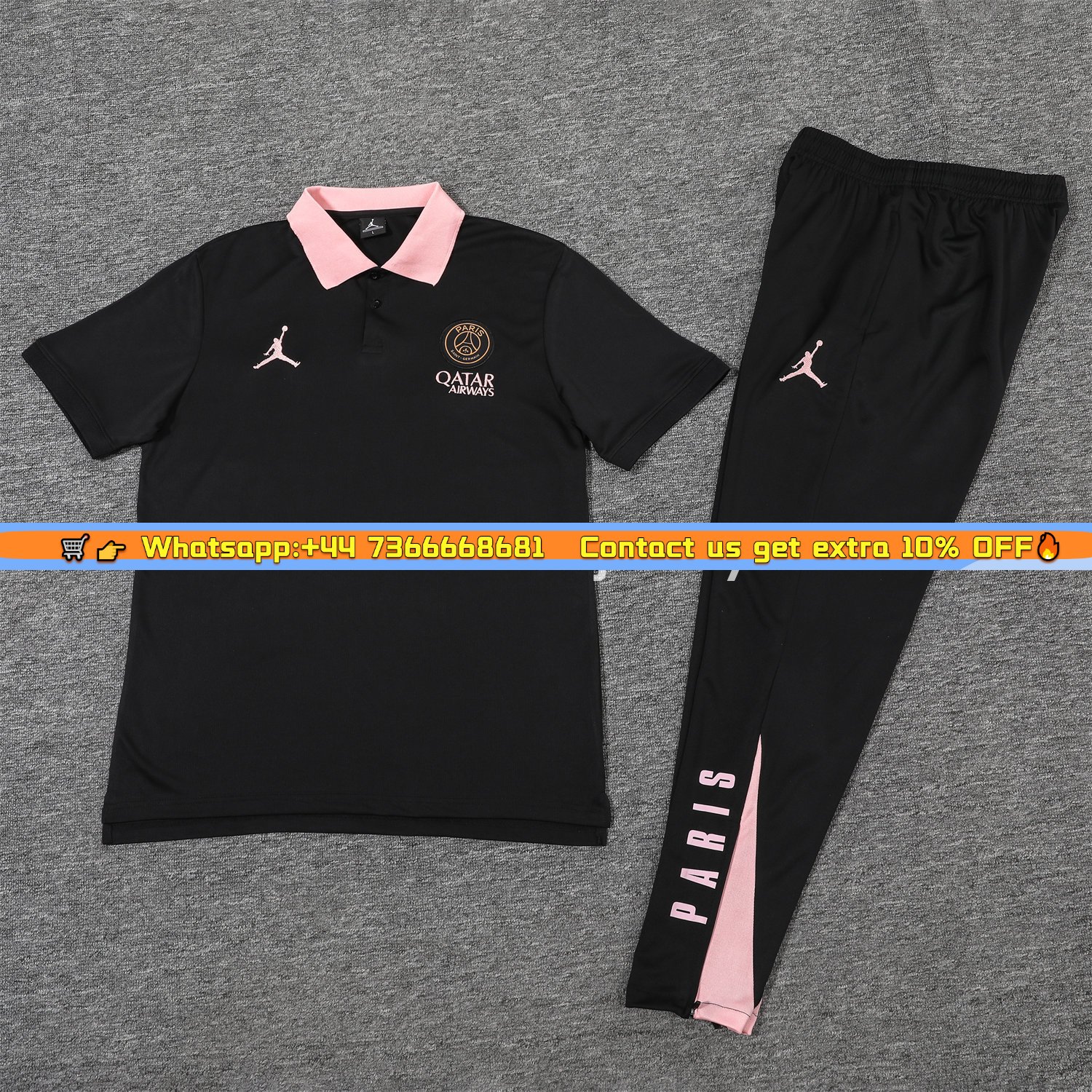 Paris Saint-Germain PSG 25-26 POLO Short-Sleeve Training Set - Black Top and Pants