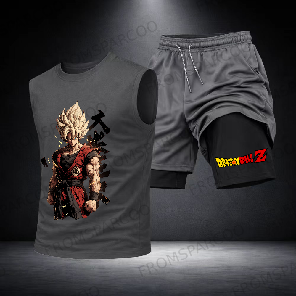 Men&rsquo;s Black Workout Set Sleeveless Tank Top & Sports Shorts 2-Piece Gym Outfit