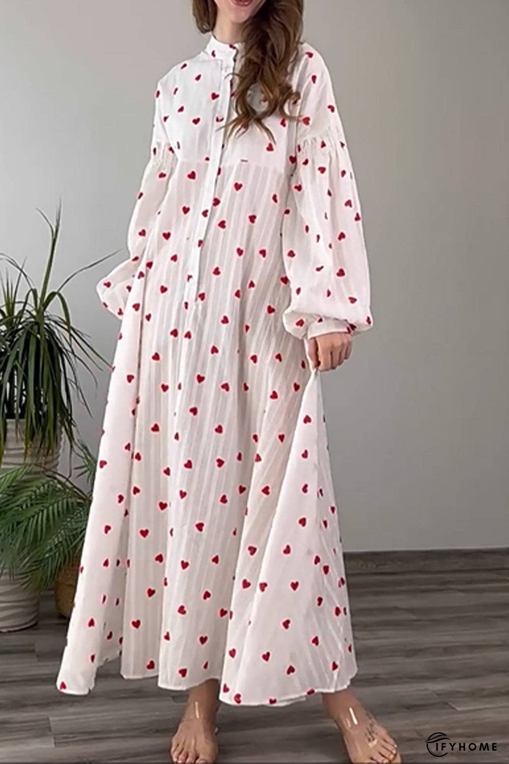 Heart Print Buttoned Maxi Dress | IFYHOME
