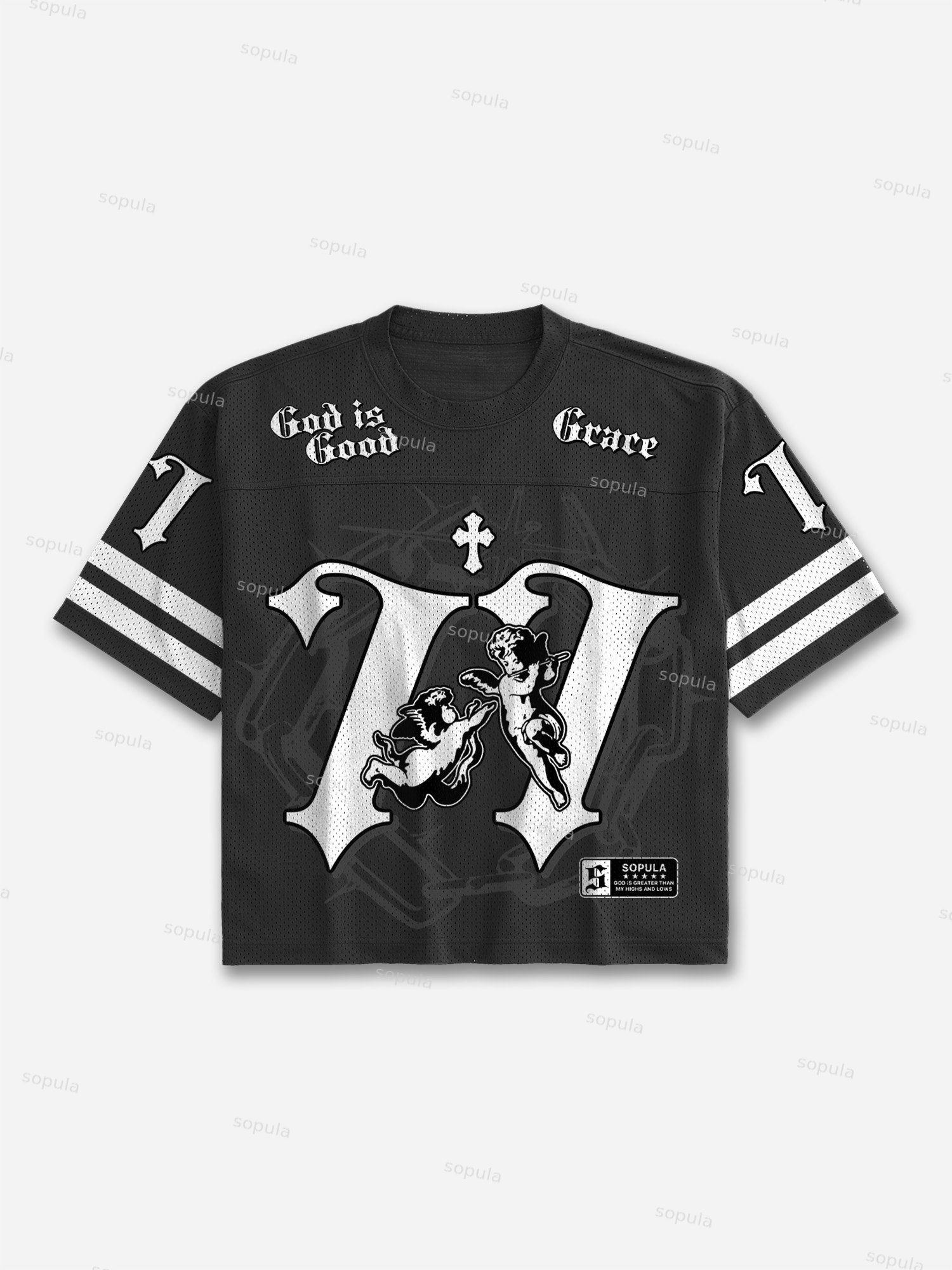God Is Good 77 Vintage Graphic Mesh Football Jersey T-shirt