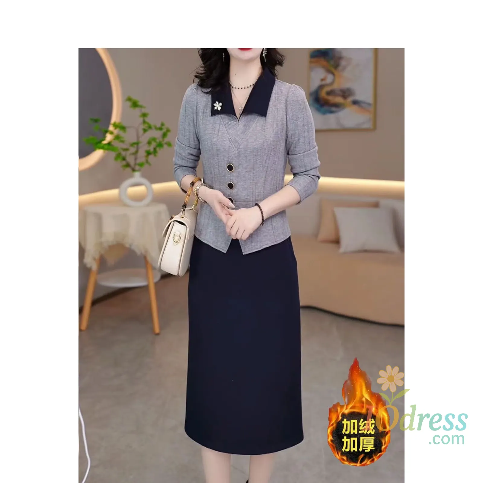 IO Dress Elegant Fashion Mom Dress Plush Autumn Winter New Style Slimming Belly Covering IO Dress Store