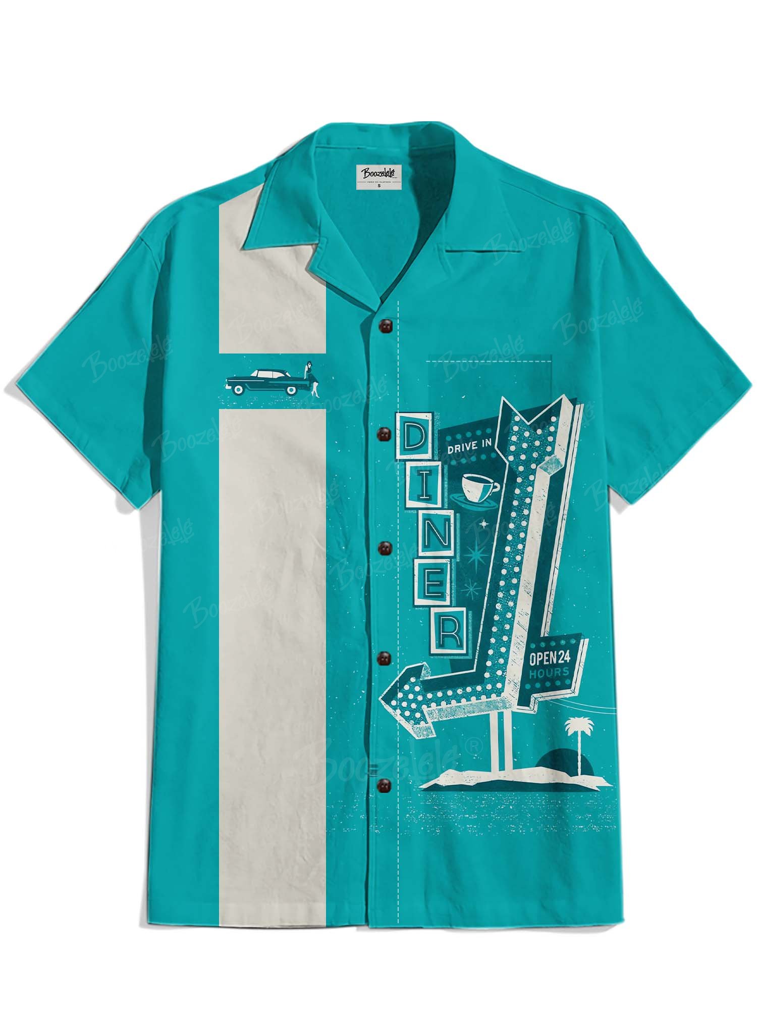 Atomic Drive In Diner - 100% Cotton Cuban Collar Shirt