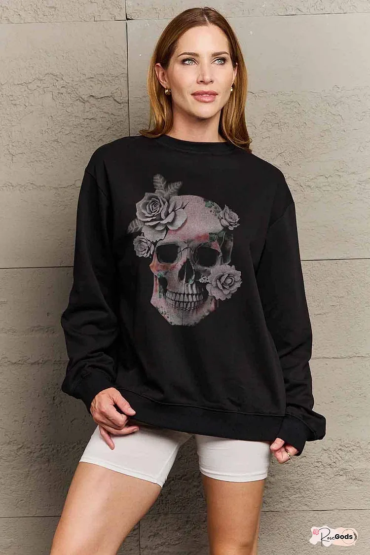 Simply Love Simply Love Full Size Dropped Shoulder SKULL Graphic Sweatshirt