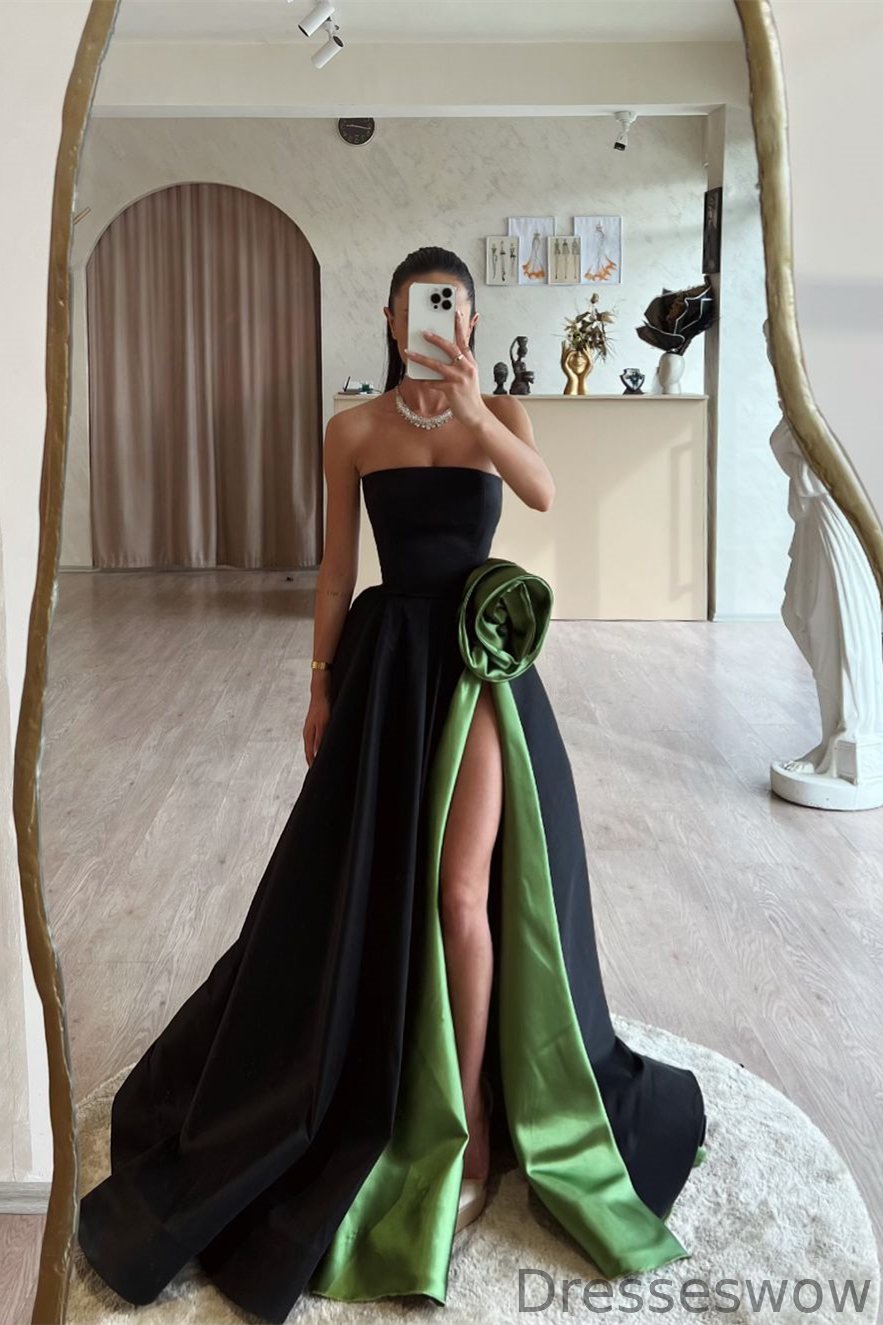 Dresseswow Black Strapless Sleeveless A-Line Formal Dresses With Split On Sale