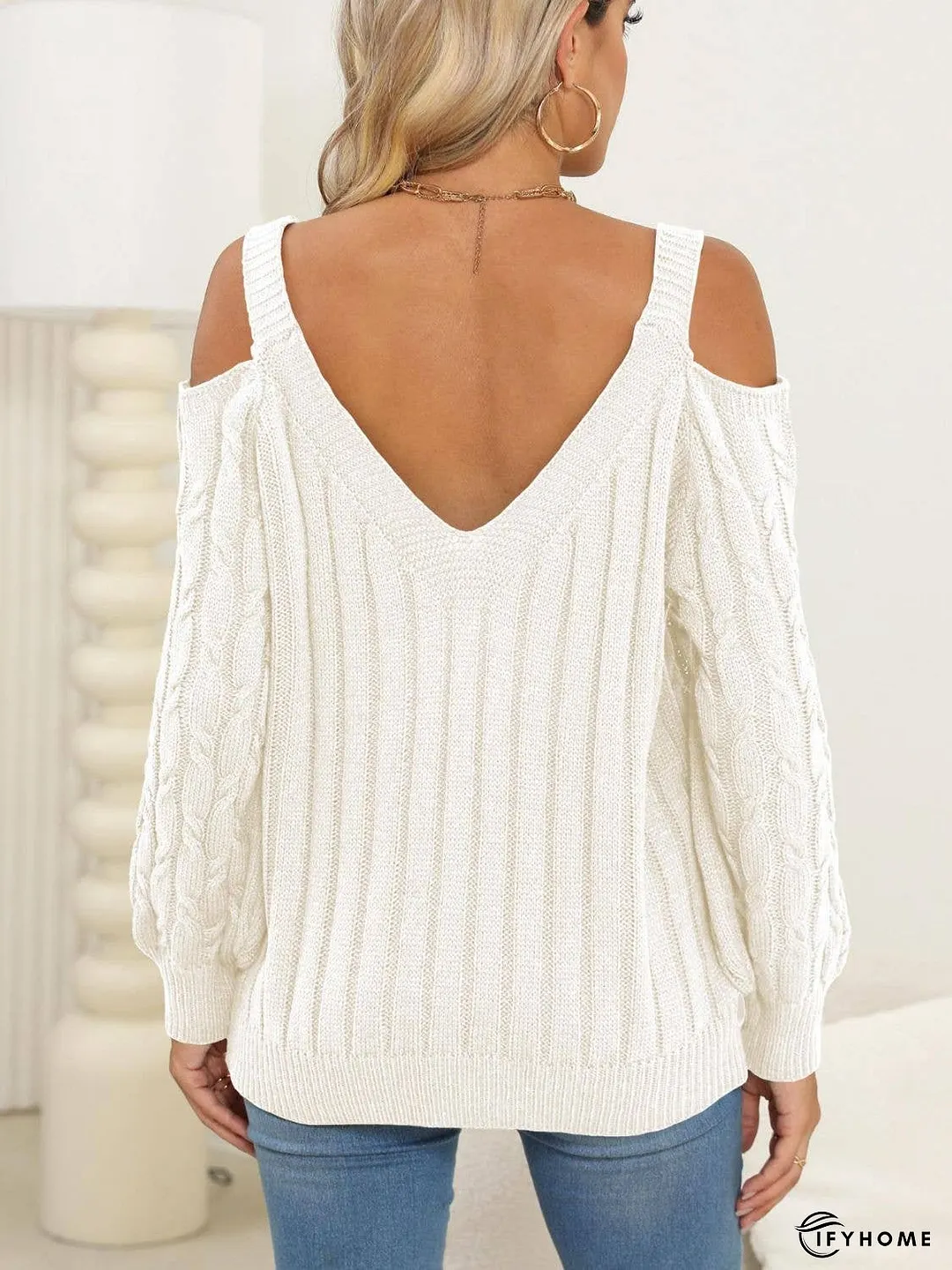 Cable-Knit V-Neck Long Sleeve Sweater | IFYHOME
