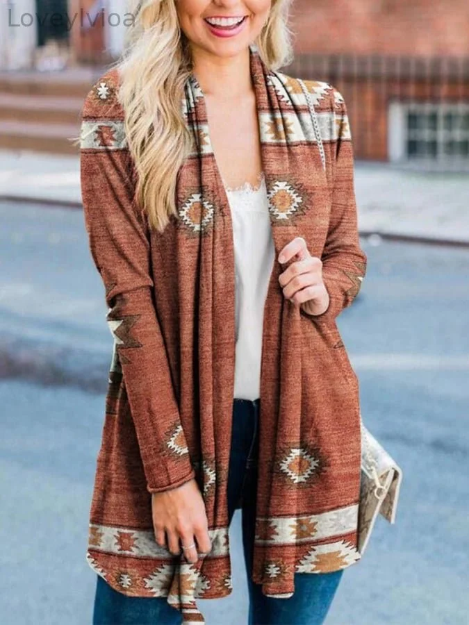Bohemian Printed Loose Fitting Women'S Cardigan