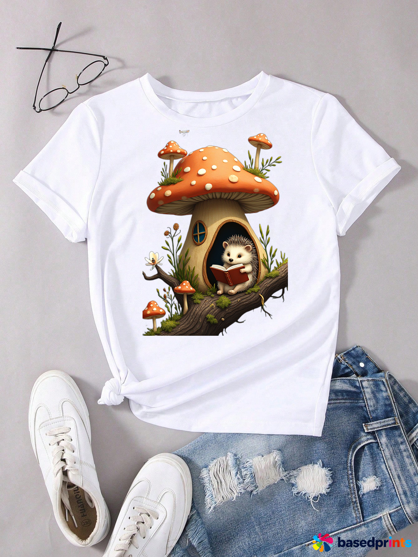 Cute Hedgehog Mushroom House Tee Shirt