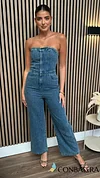 Jazzy Blue Denim Strapless Wide Leg Jumpsuit