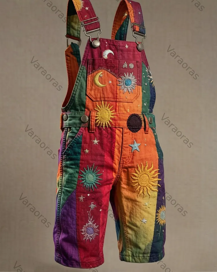Men's Summer Outdoor Fashion Star Embroidery Color Block Patchwork Overalls Shorts  2396