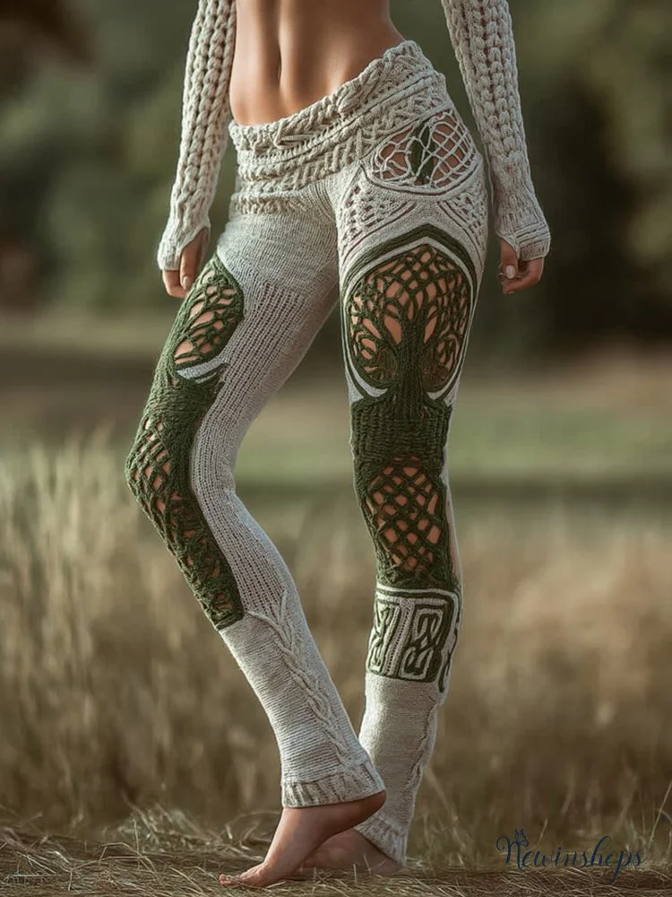 Vintage Viking Tree Of Life Hollow Out Design Leggings