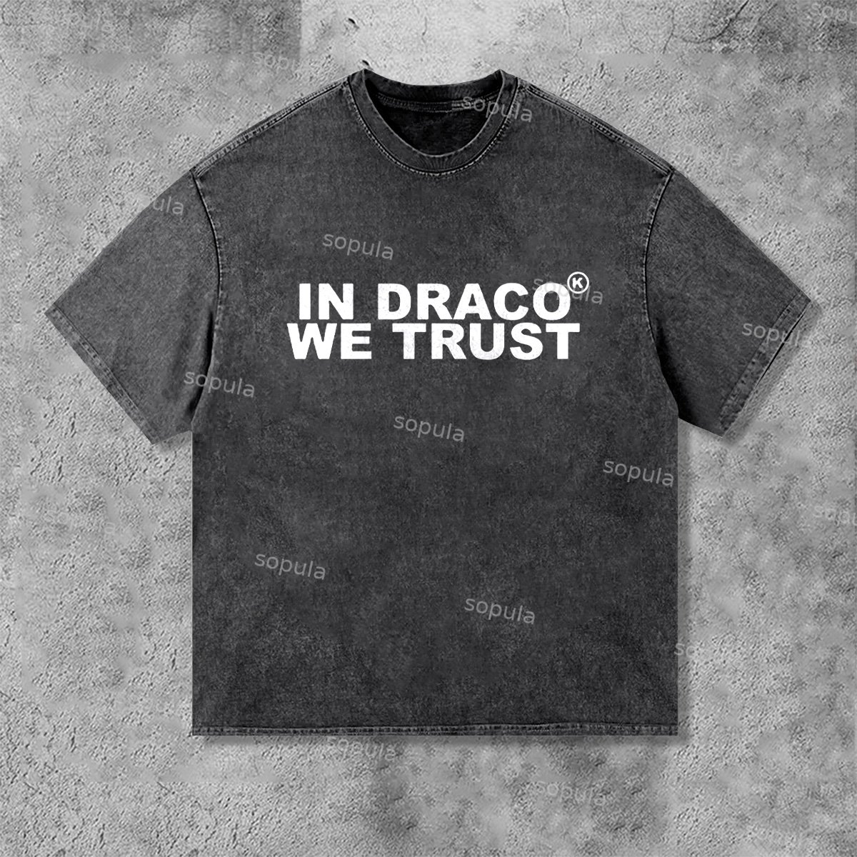 Vintage In Draco We Trust Graphic Acid Washed T-Shirt