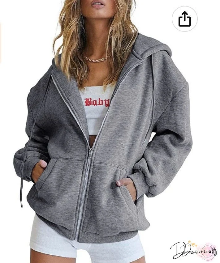 Women&lsquo;s Lightweight Hooded Cardigan Sweatshirt - Soft Zip-Up Jacket, All-Season Gym & Everyday Outerwear, Light Grey with Zipper Closure, Casual Athletic Outerwear for Women, Versatile Layering, Sporty Design, Durable Construction, Pullover Hoodie, Women