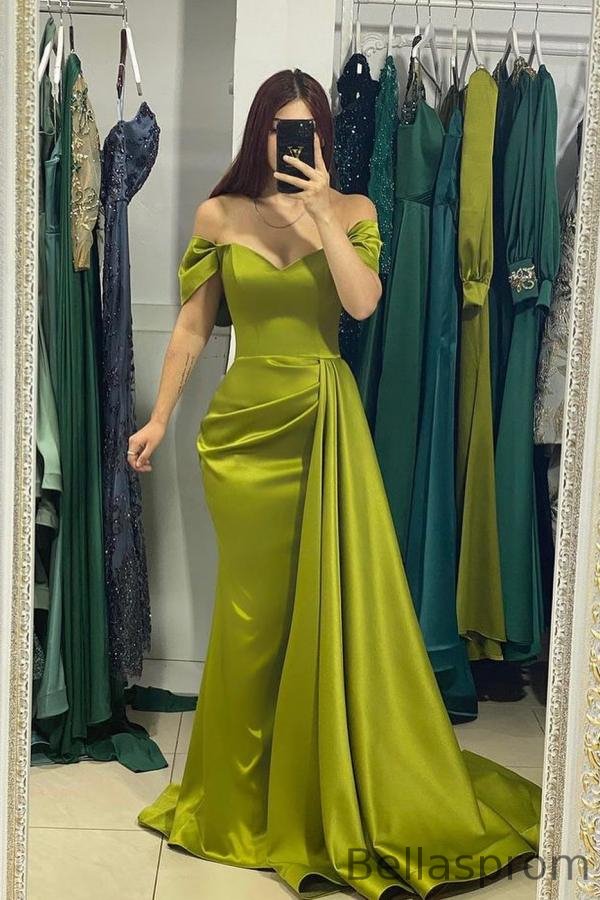 Bellasprom Off-the-Shoulder Olive Green Prom Dress Mermaid Long With Ruffle Bellasprom