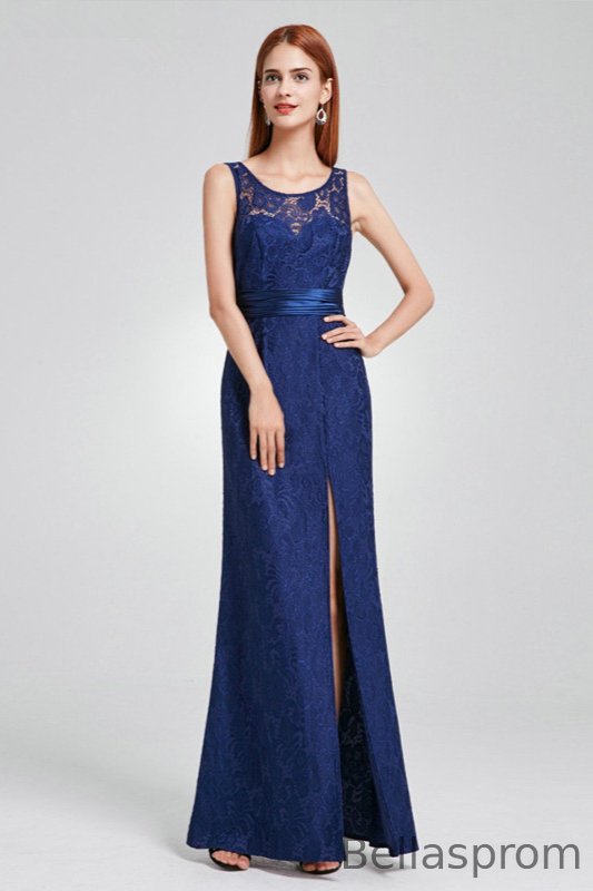 Bellasprom Lace Scoop Evening Dress With Split Online Sleeveless Bellasprom