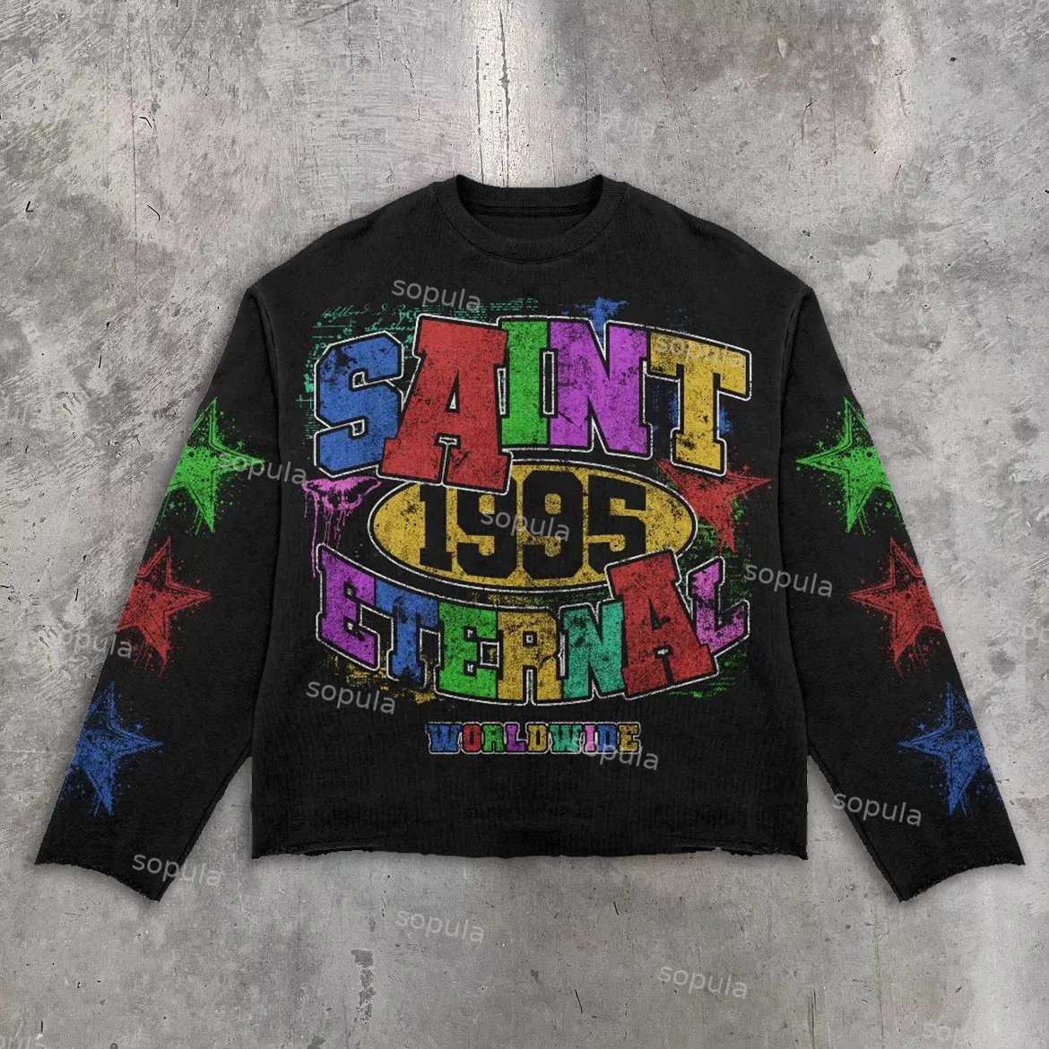 Sopula Vintage Saint Eternal Worldwide Graphic Acid Washed Oversized Long Sleeve T-Shirt - Sopula｜Premium Graphic Tees & Graphic Clothing