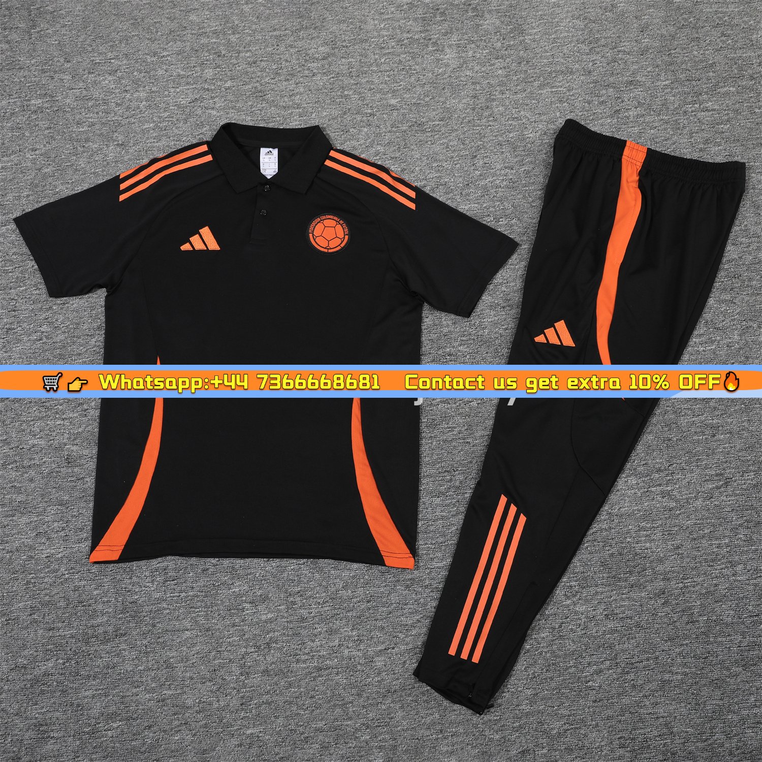 Colombia 25-26 POLO Short-Sleeve Training Set - Black Top and Pants