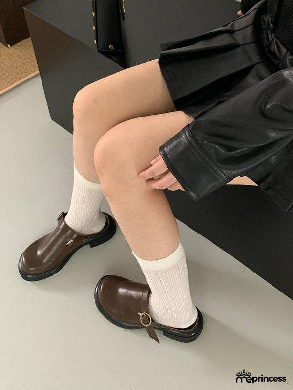 Buckle Round-Toe Split-Joint Loafers Mules&Slides Sandals