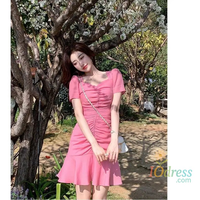 IO Dress Woman Dress Short Sleeve Tight Corset Dresses for Women Bodycon Mini Pink Retro Cotton One Pieces Fashion Summer 2025 Outfits