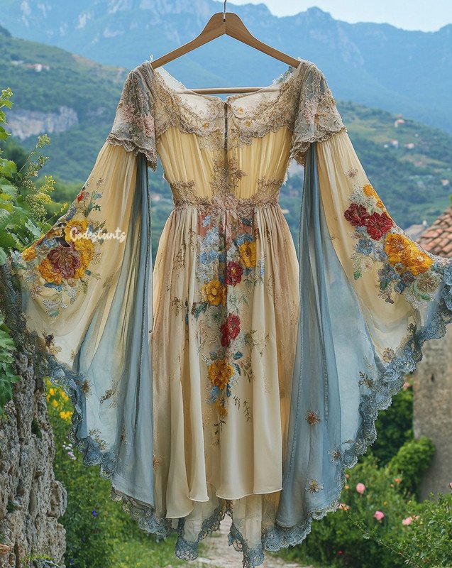 Summer Vacation Ruffle Lace Chiffon Contrast Dress aff6