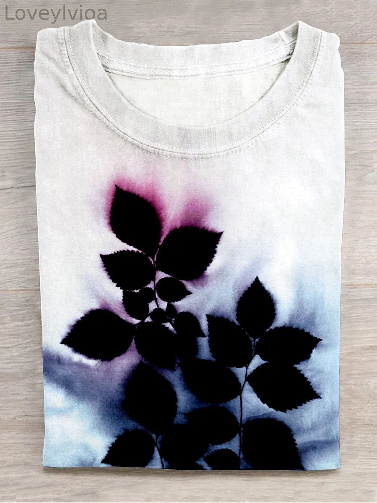 Unisex Leaf Art Print Crew Neck Short Sleeve T-Shirt