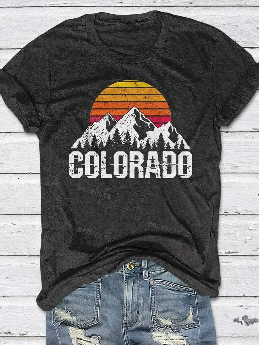 Eagerlys Eagerlys  Colorado Sunset Print Short Sleeve T-shirt Eagerlys