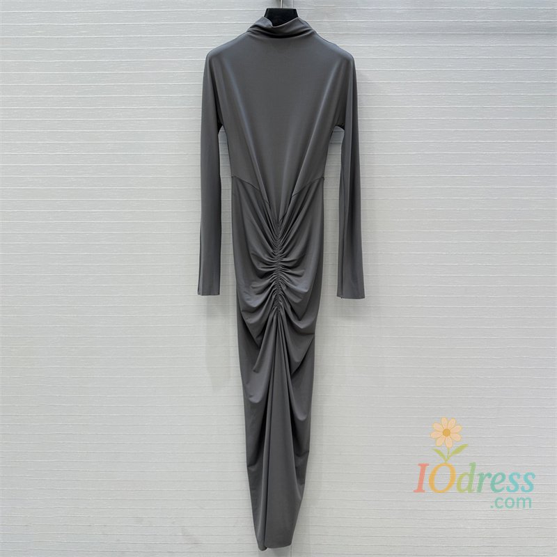 IO Dress women's dress New elastic slim fit high neck long dress for autumn 2025 Irregular folds hip hugging dress Elegant party dresses