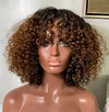 Brown/Black Color Brazilian Remy Curly Hair Wig With Bangs Glueless Wigs