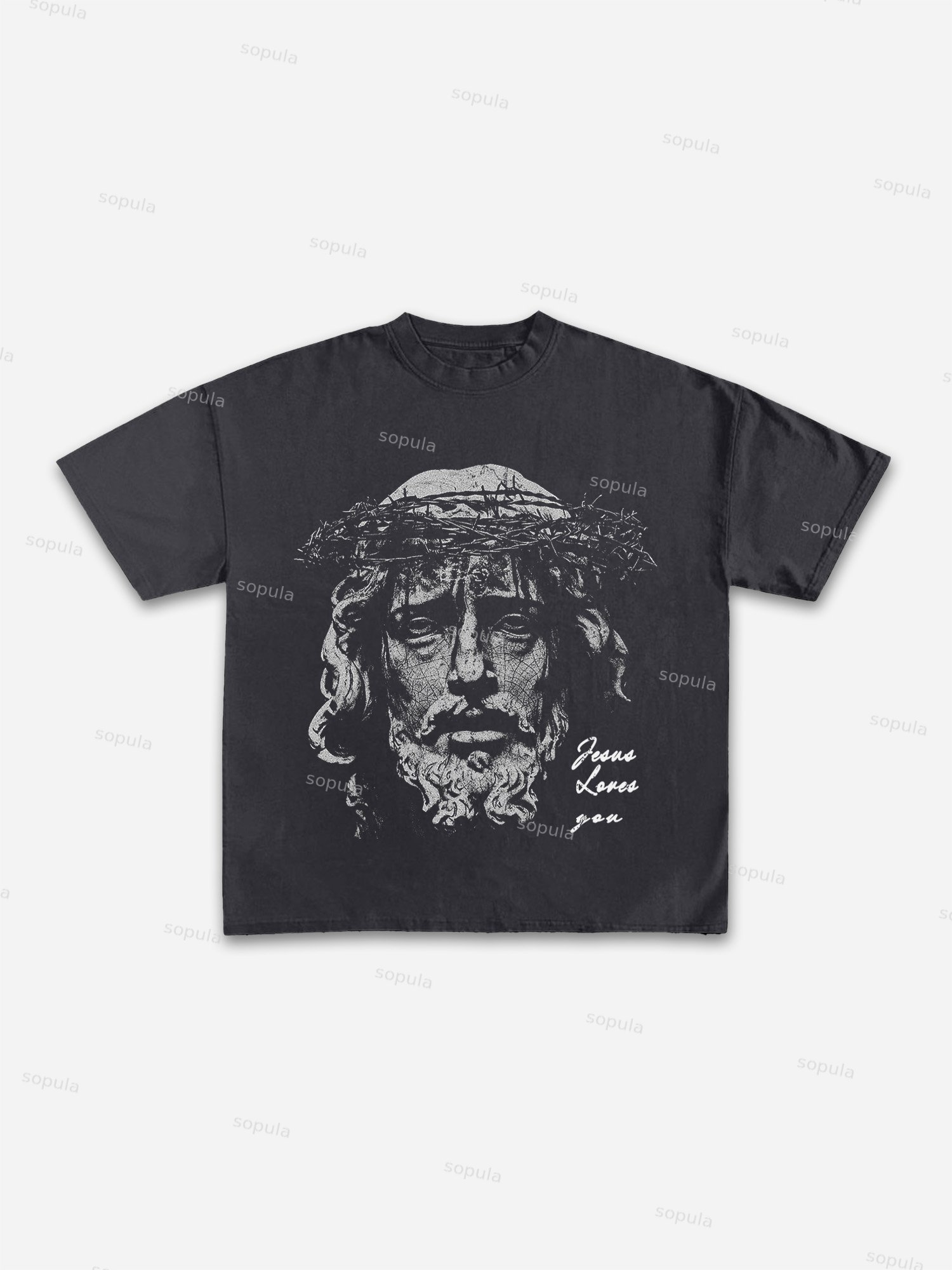 Jesus Portrait Print Cotton T-shirt