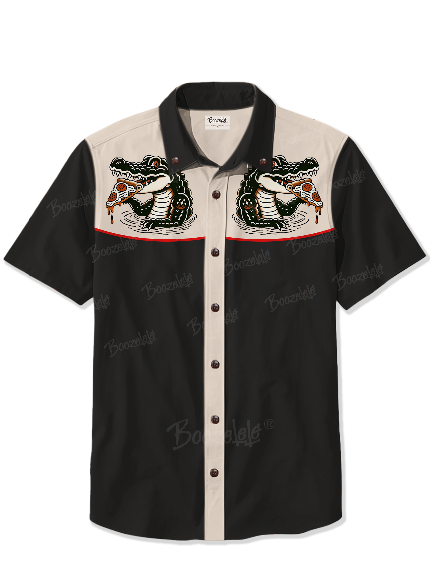Crocodile Eating Pizza Retro - 100% Cotton Shirt