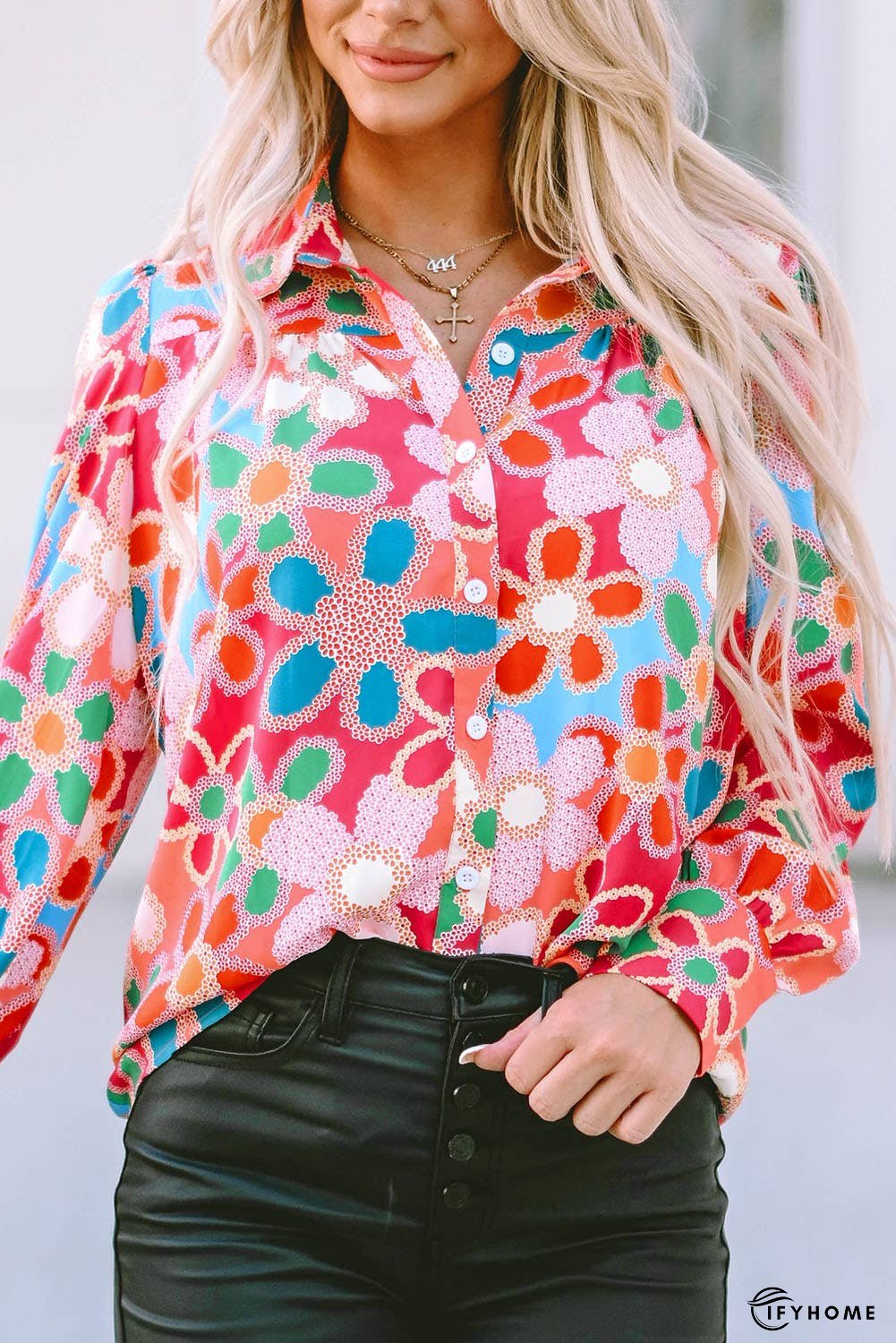 Floral Print Bubble Sleeve Shirt | IFYHOME