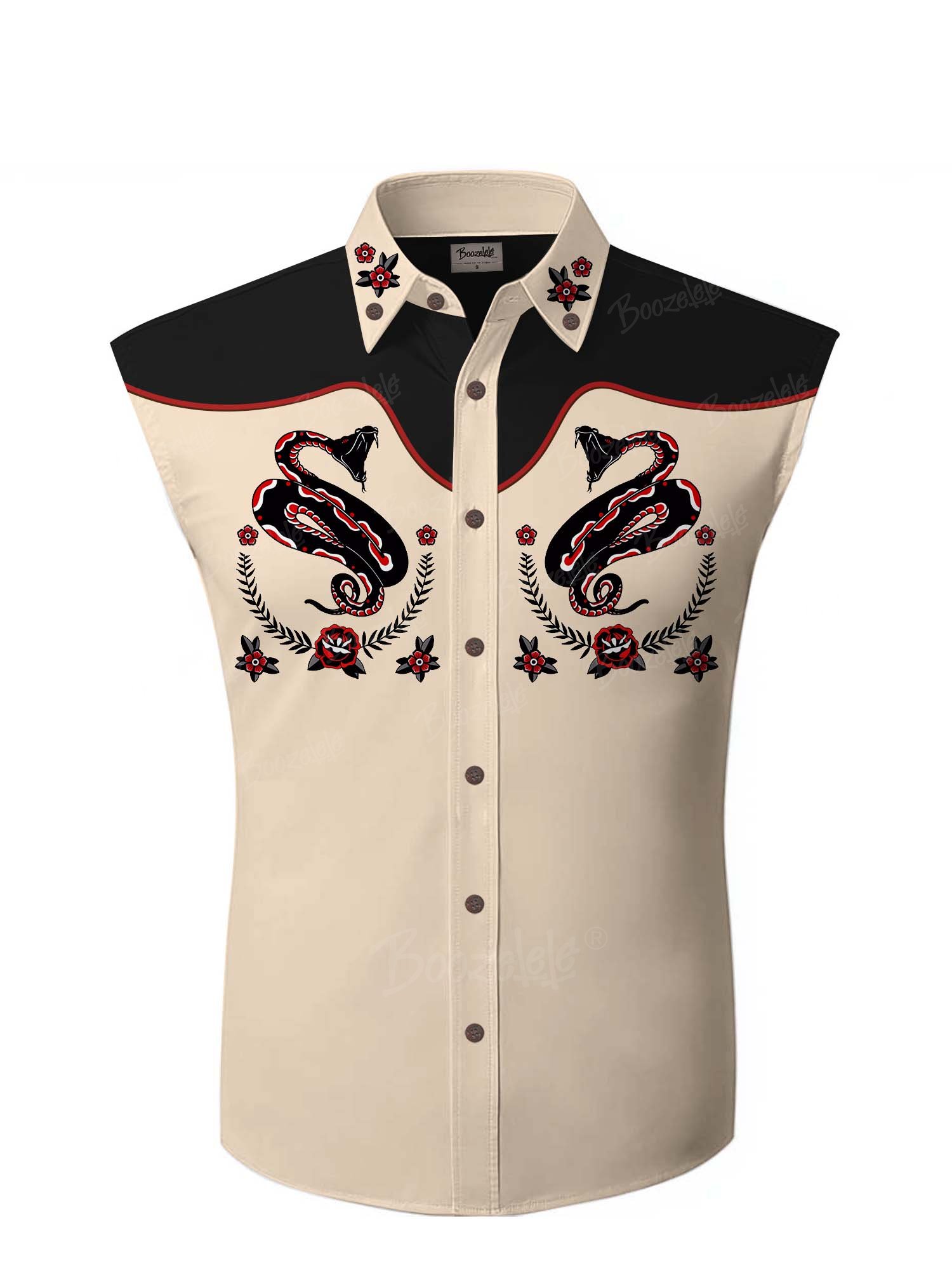 Vintage Snake And Flower  - Men‘s 100% Cotton Sleeveless Shirt