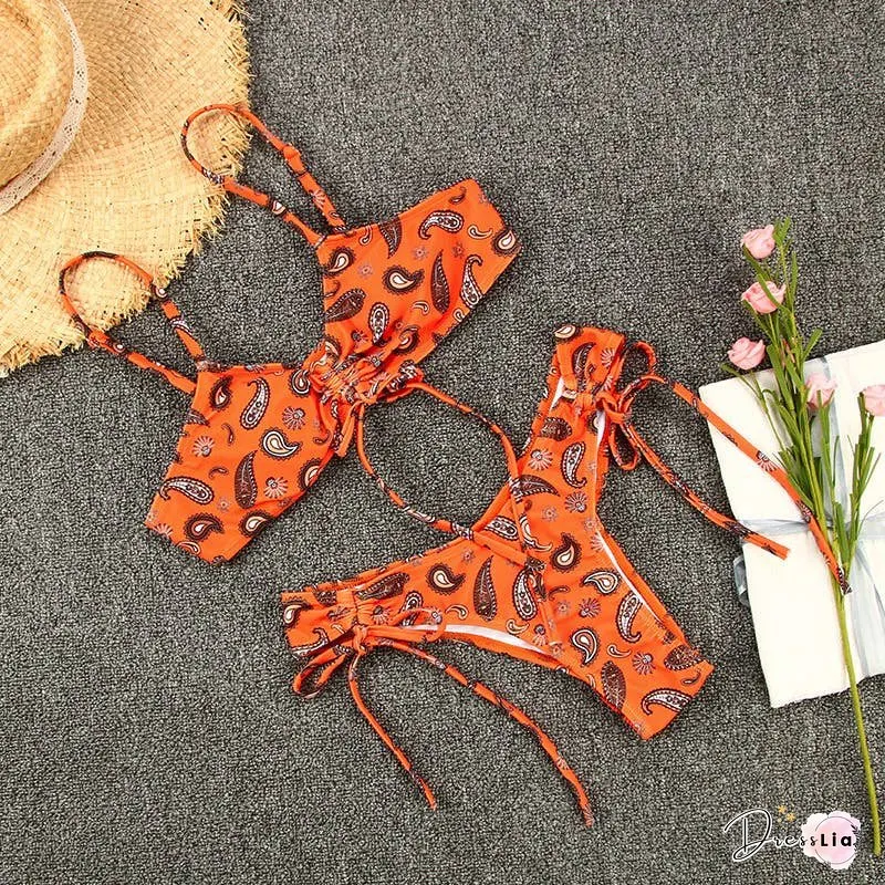 Sexy Strappy Suspender Print Bikini