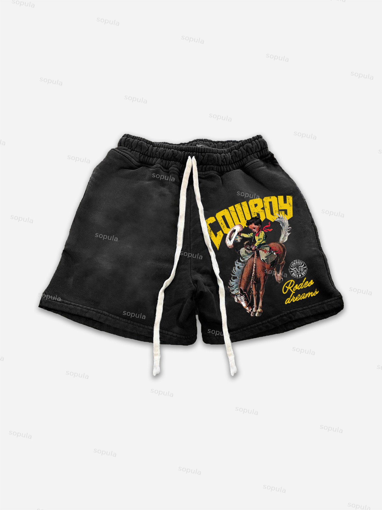 Cowboy Rodeo Dreams Print Drawstring Shorts