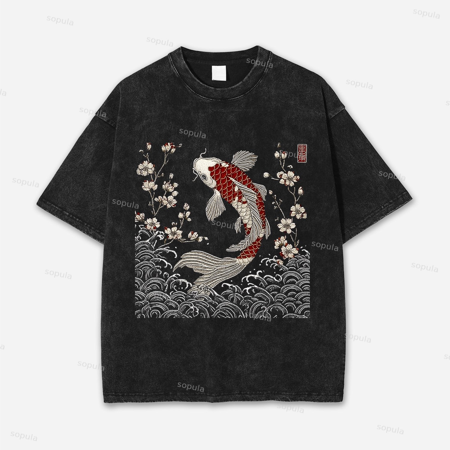 Vintage Sakura And Koi Washed T-shirt