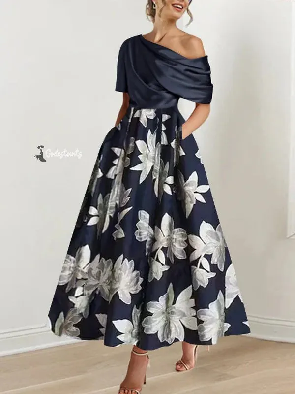 A-Line/Princess One-shoulder Printed Flower Mother of the Bride Dresses