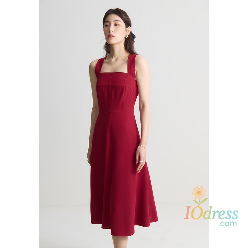 IO Dress DUSHU French Style Suspender Dress for Women Summer Chic Style Red Square Collar Slim Mid-length Elegant Dress Female 24DS82114 IO Dress