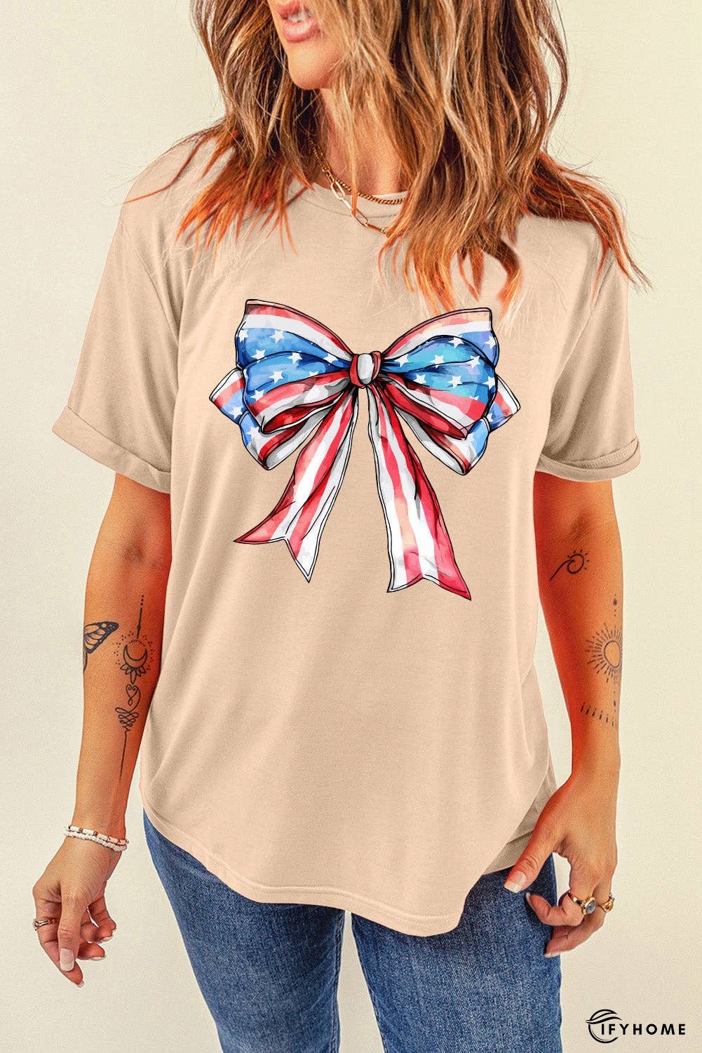 Bow Graphic Round Neck Short Sleeve T-Shirt | IFYHOME