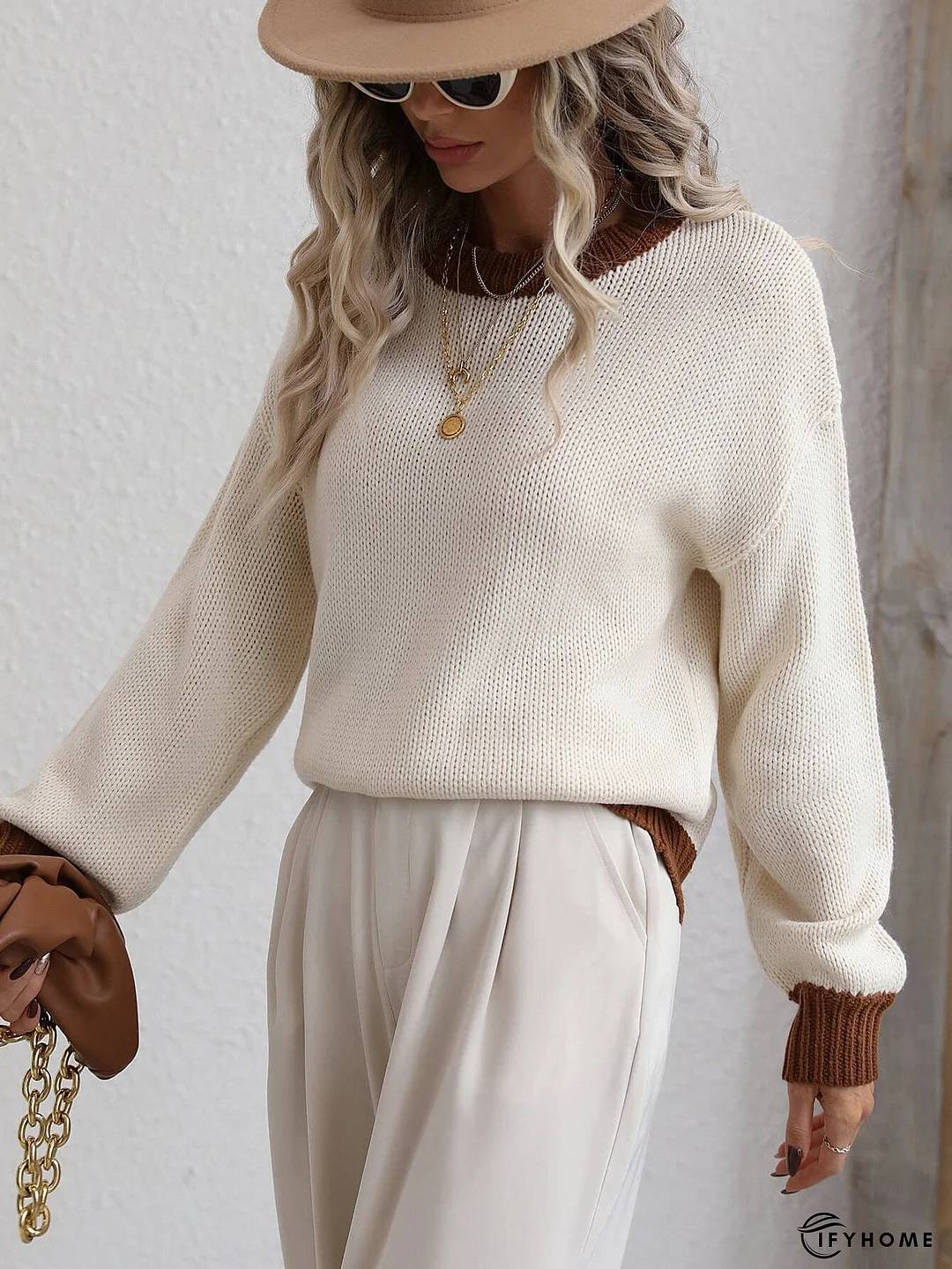 Contrast Trim Drop Shoulder Pullover Sweater | IFYHOME
