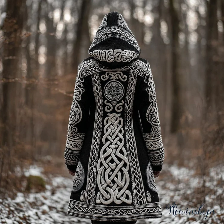 Women's Viking Style Celtic Knot Hooded Knitted Clothing