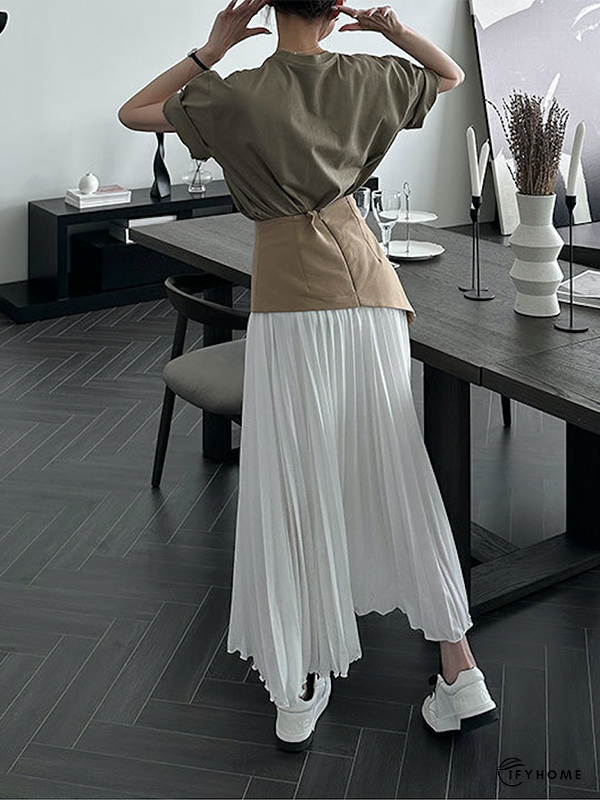 A-Line Loose Contrast Color Pleated Split-Joint Skirts Bottoms | IFYHOME