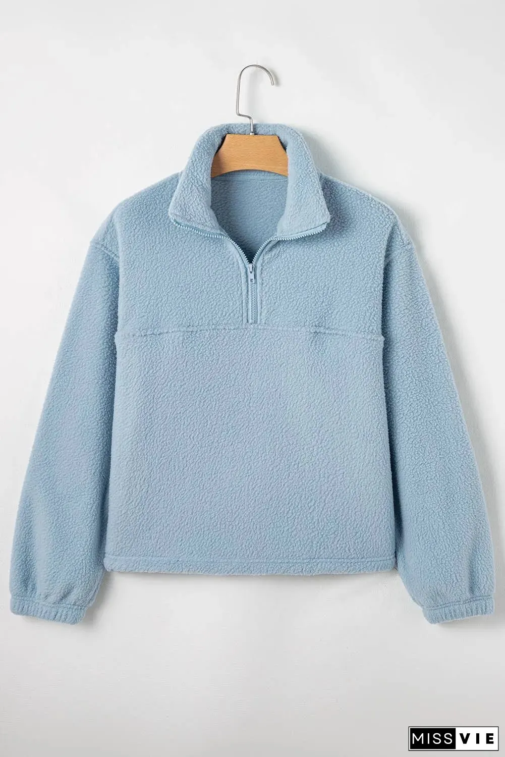 Collared Zipper Drop Shoulder Fleece Sweatshirt