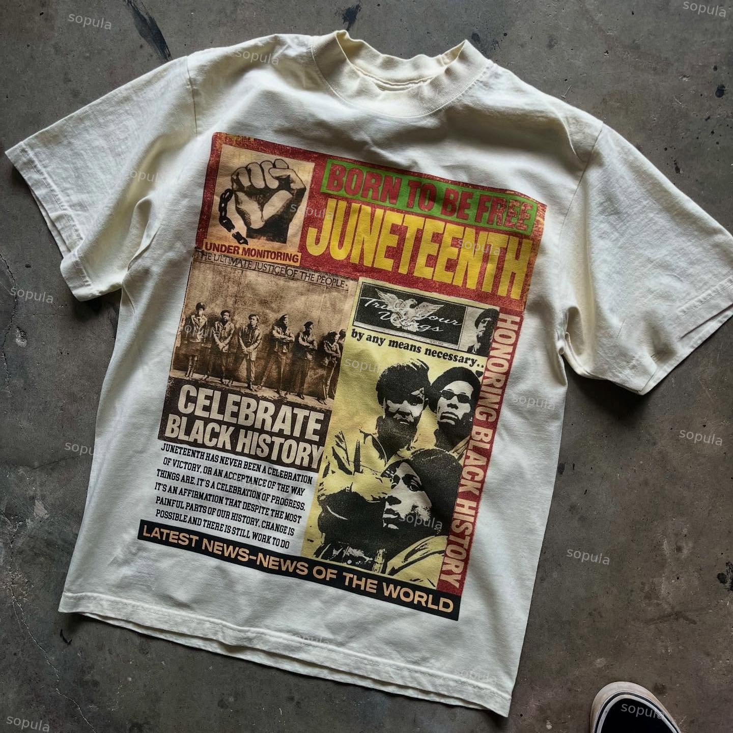 Vintage Juneteenth  Born To Be Free Graphic 100% Cotton Short Sleeve T-shirt