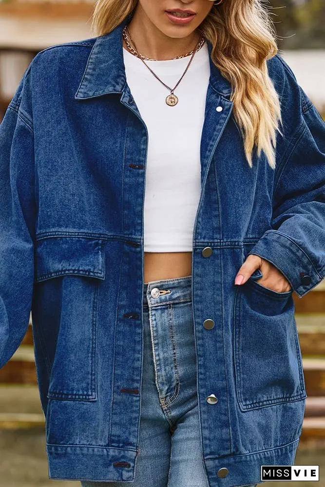 Plain Washed Denim Big Pockets Oversize Jacket MN22
