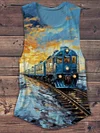 Train Art Print Casual Short Sleeve T-Shirt