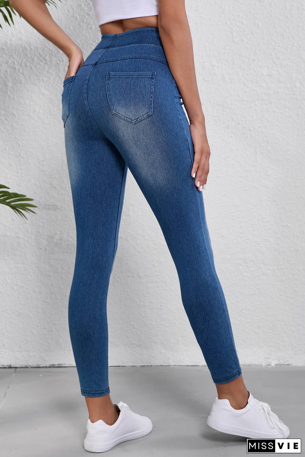 Elastic Waist Ankle Length Mid Waist Jeggings