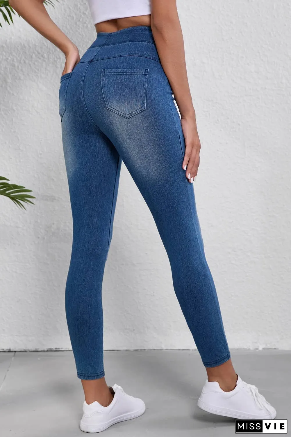 Elastic Waist Ankle Length Mid Waist Jeggings